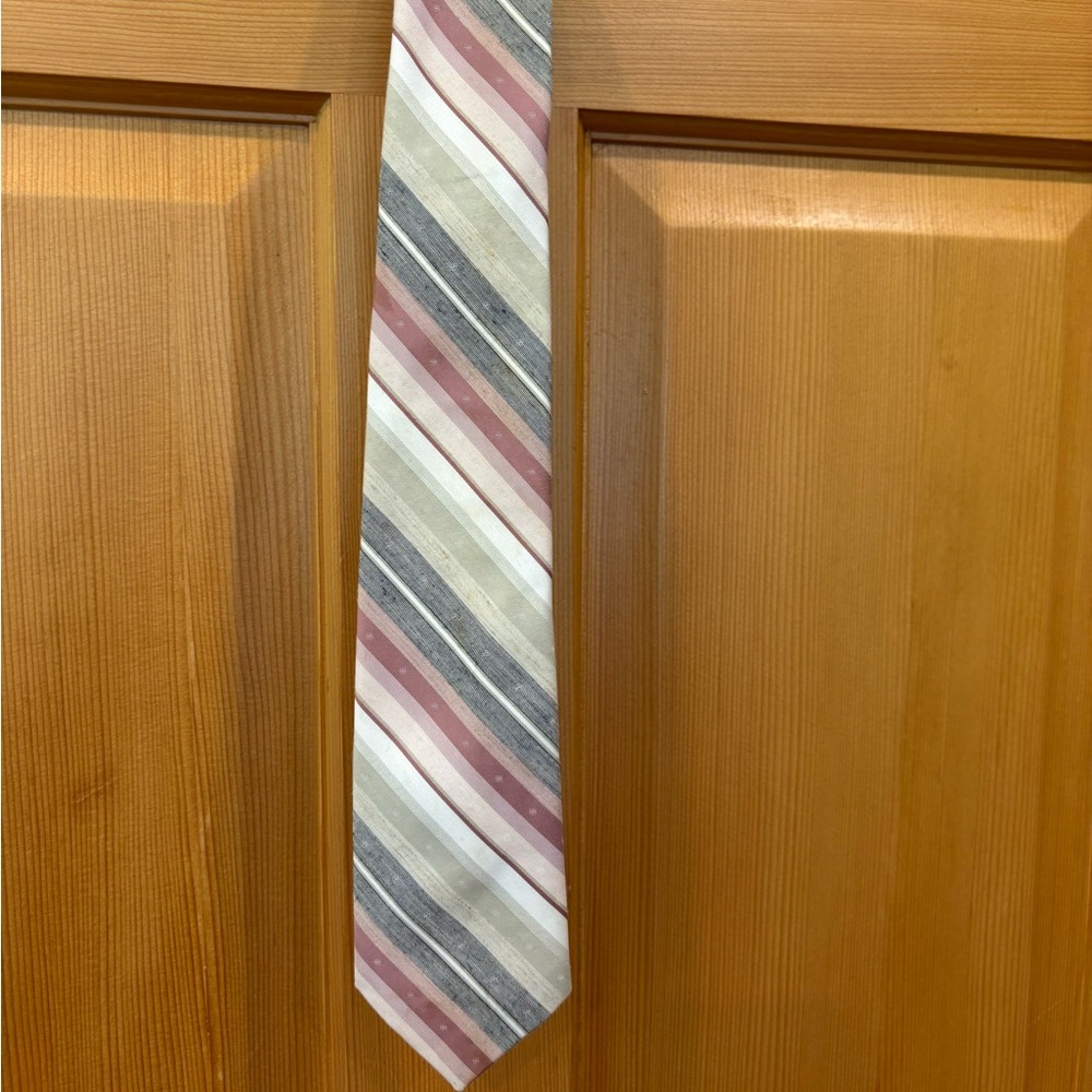 Oscar de la Renta Striped Tie in Pink, Gray, and Cream